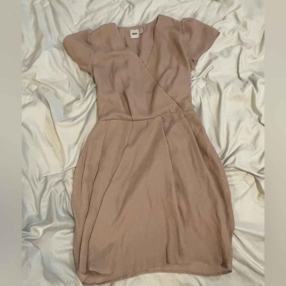 ASOS mink pink dress wrap babydoll tulip dress Cocktail US 6 mauve